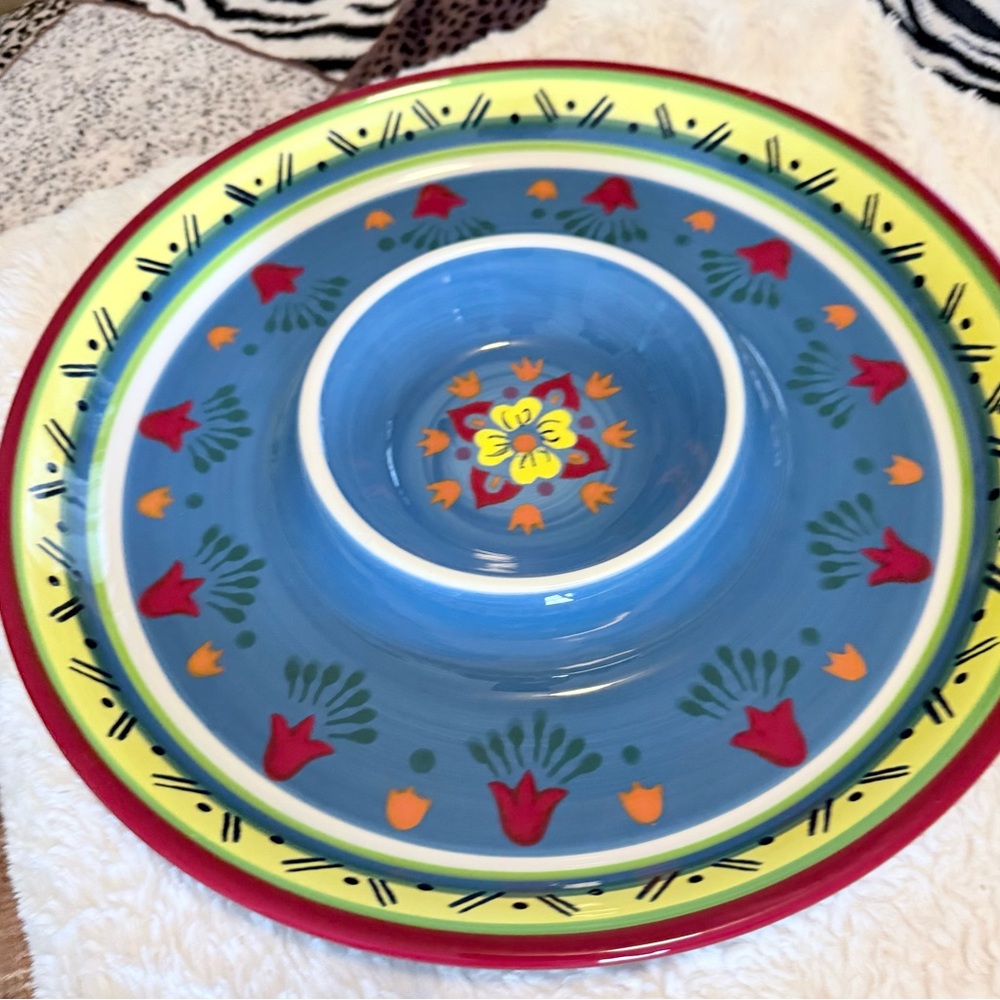Colorful Floral Chip and Dip Platter